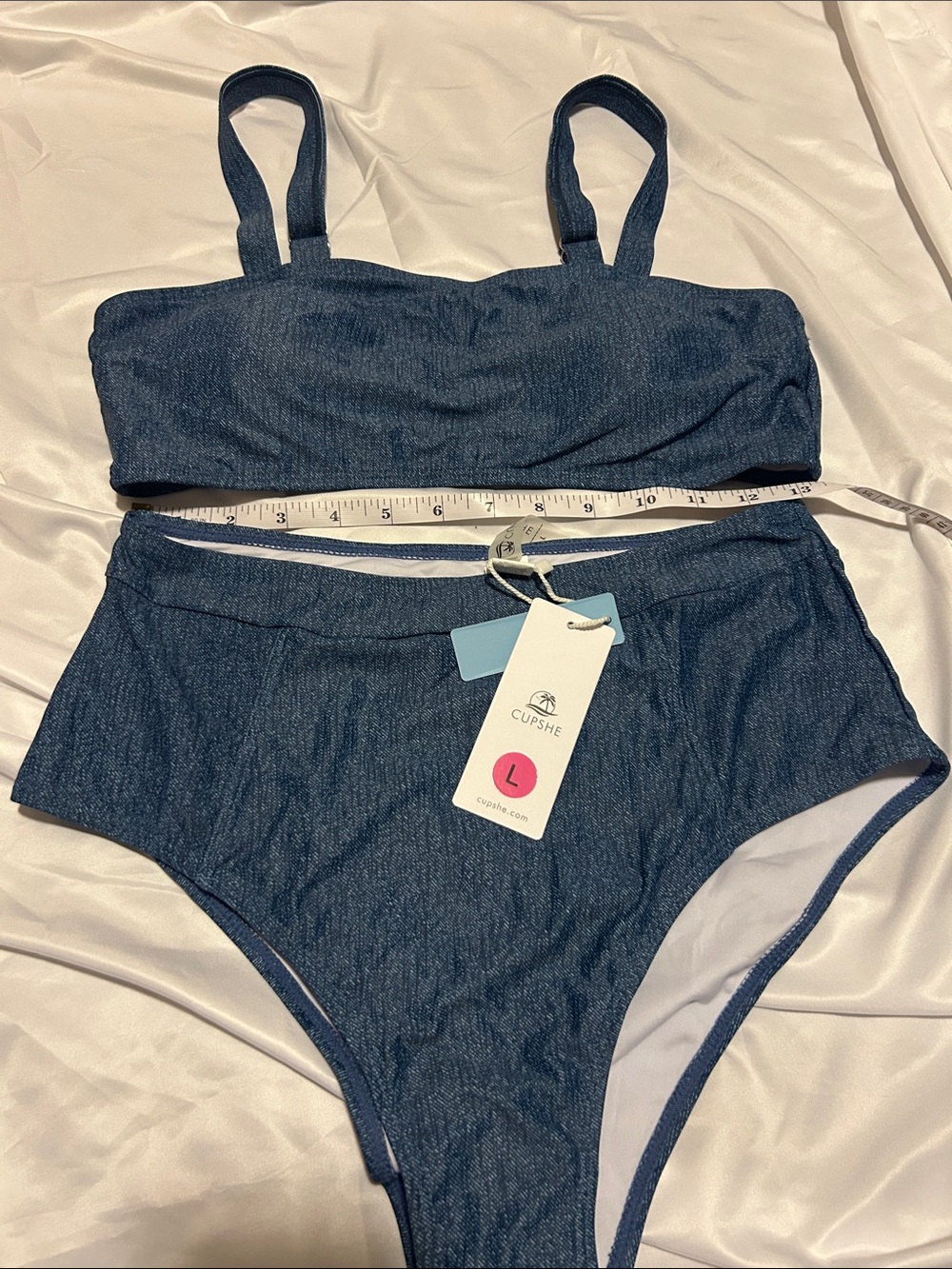 Cupshe Dark Denim-Effect High Waist Bikini Set - 13”